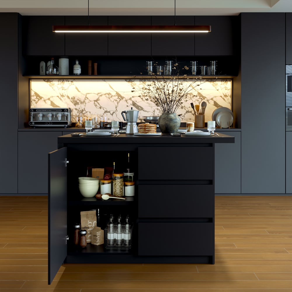 Modern 50" Matte Sintered Stone Kitchen Island with Storage, Black window image