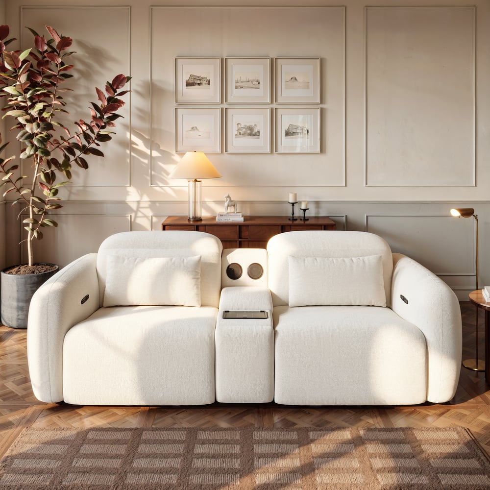 102" 2-Seater Chenille Dual-Motor Power Reclining Sofa with Multifunctional Center Console window image