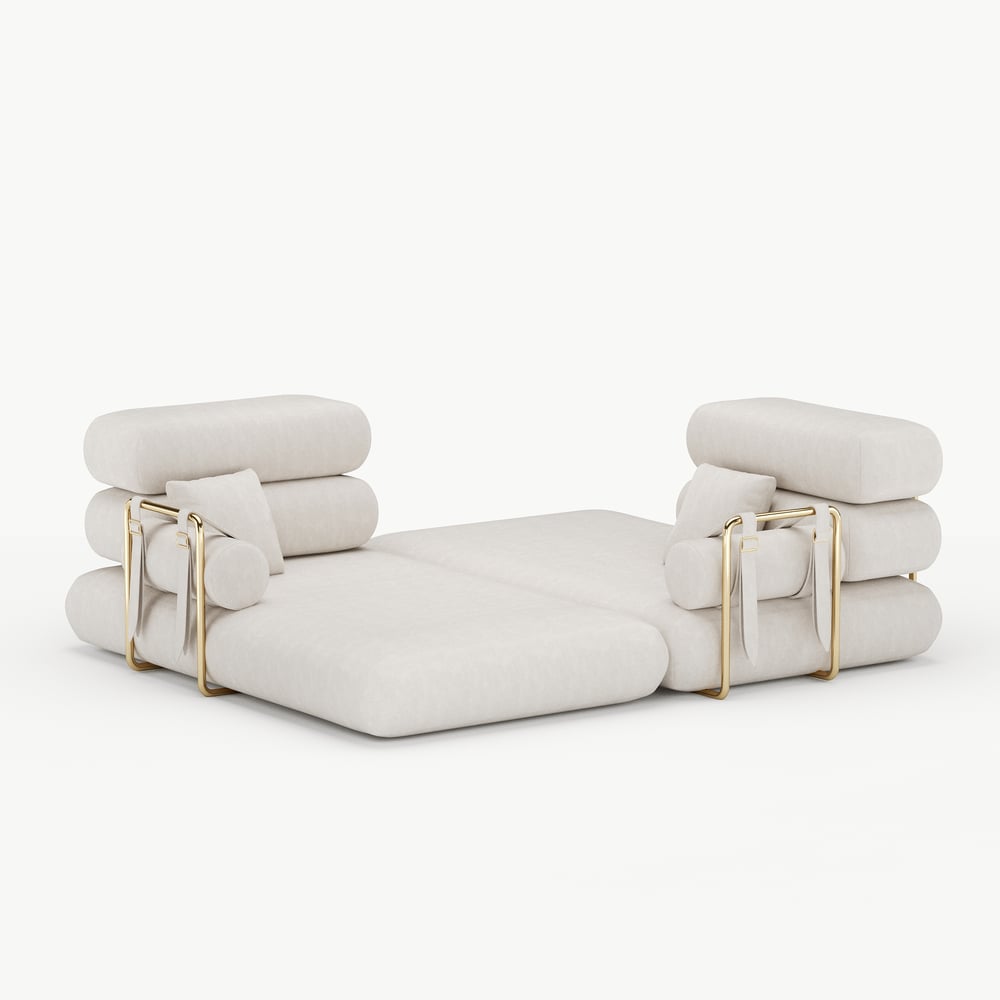 Sofá cama futón de terciopelo blanco tamaño queen de 67", sofá cama 4 en 1 Imagen de ventana