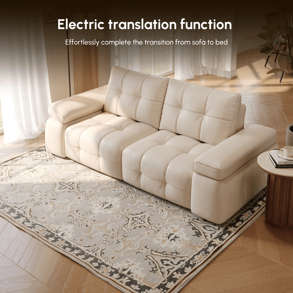 96" 2-Seater Genuine Leather Power Convertible Sleeper Sofa with Adjustable Armrests window image