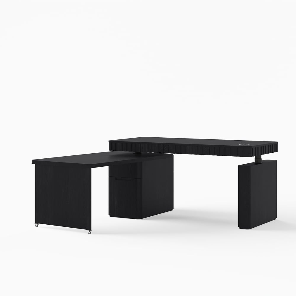Bureau Aura 160 cm Noir Cannelé à Rotation 360 Degrés Bureau Debout Électrique Réglable image de fenêtre