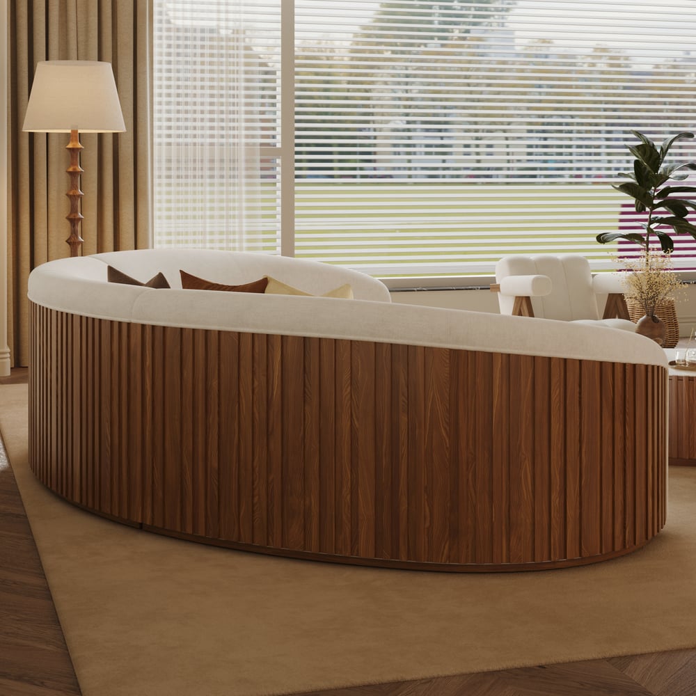 Aura 145" Linen Upholstered Curved Sofa with Light window image