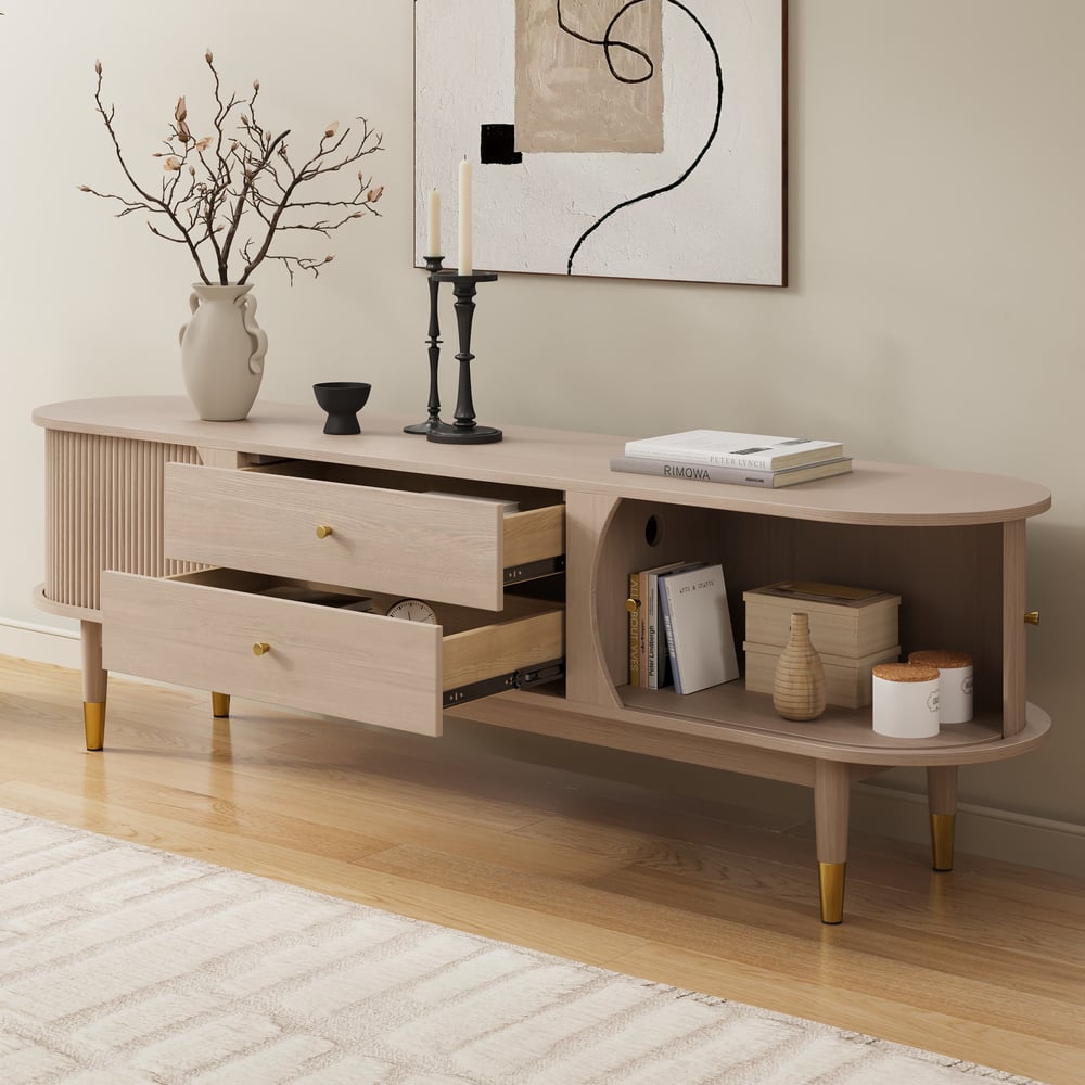 72" Ash Wood Fluted TV Stand with Storage window image