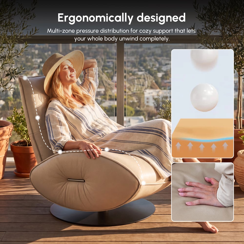 Genuine Leather 360° Swivel Accent Chair window image