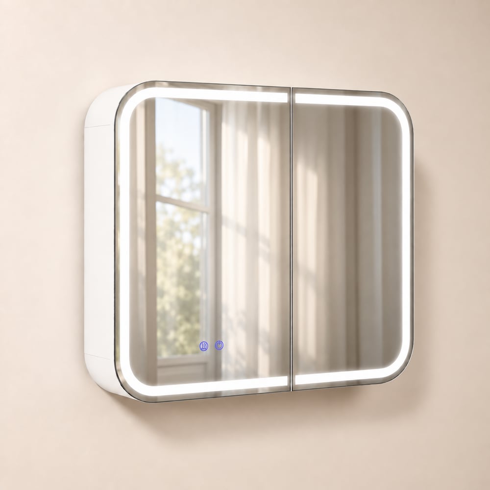 31" LED Bathroom Mirror Cabinet with Defogger, 3-Color Light, Tissue Slot window image