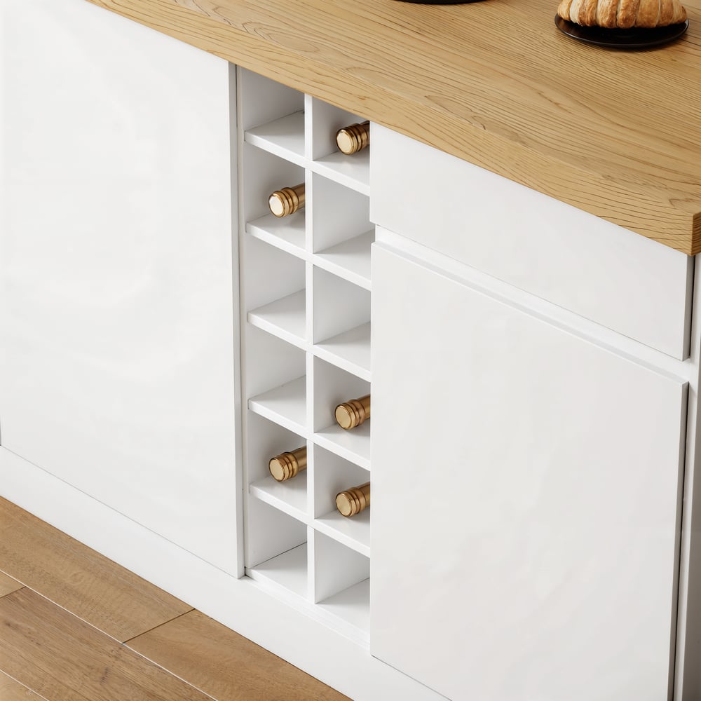 72" Japandi Style Wood Kitchen Island with Multi-Storage and LED Light Natural & White window image