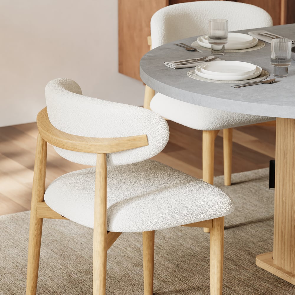 Modern Natural Boucle Dining Chair with Rubber Wood Legs, 1 Piece window image