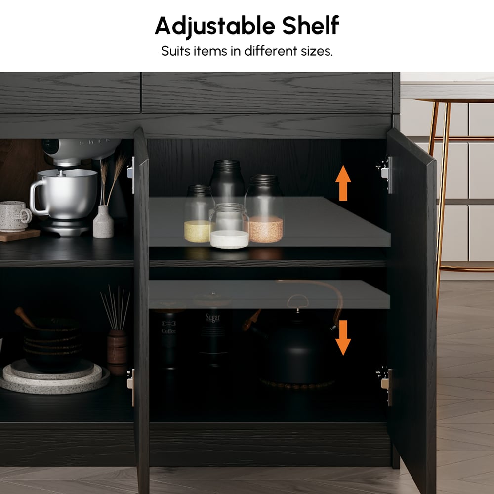 81"–112" Modern Extendable Glossy Sintered Stone Kitchen Island with Storage, White & Black window image
