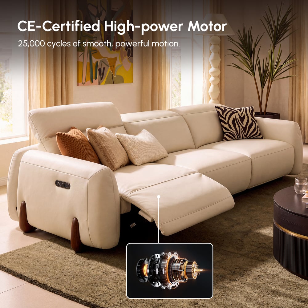 Curva 302cm Genuine Leather Power Reclining Sofa with Adjustable Headrests window image