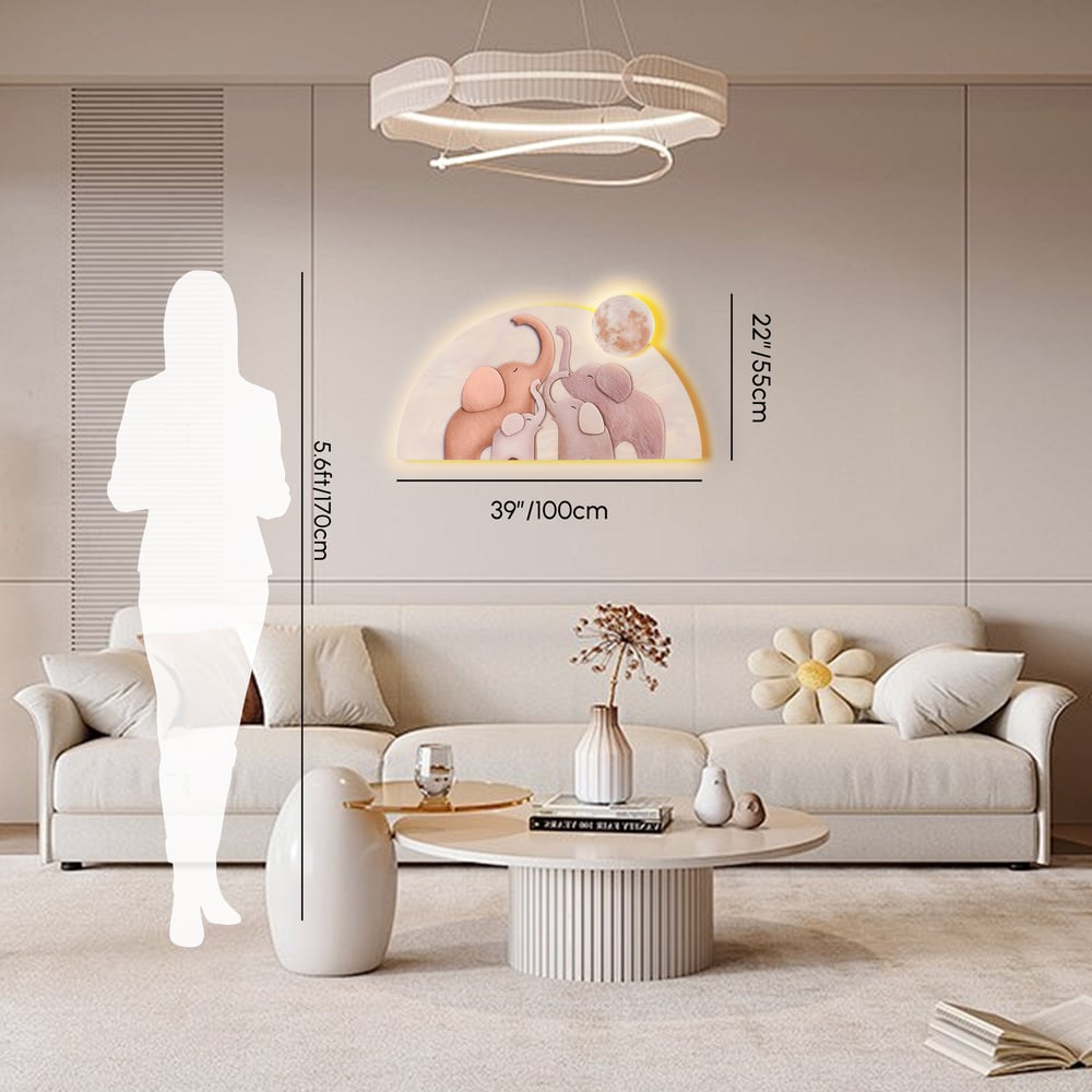 22" x 39" Arched LED 3D Acrylic Elephant Moon Wall Sculpture Art Decor Nursery Bedroom weights dimensions image