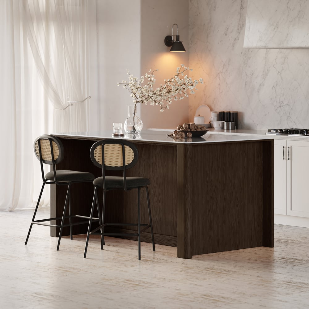 Mid-Century 72" Glossy Sintered Stone Kitchen Island with Storage, Smoky Brown window image