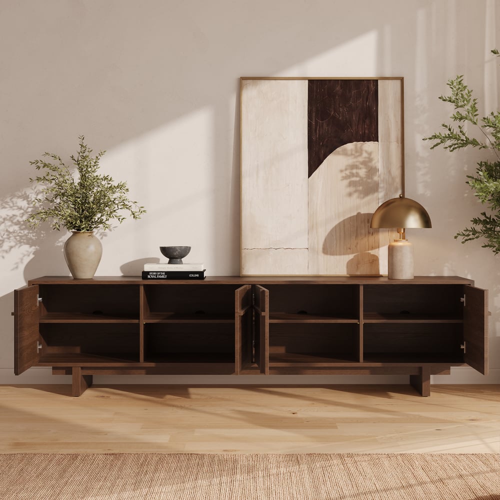 Panvyr 80" Ash Wood Walnut TV Stand with Storage window image