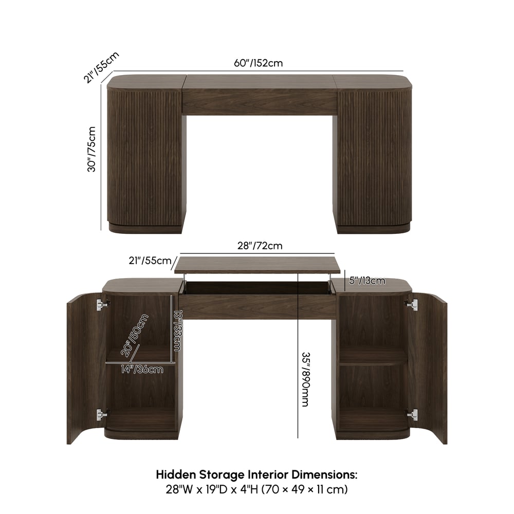 Velign 60" Walnut Standing Computer Desk with 2-Door Storage Cabinet weights dimensions image