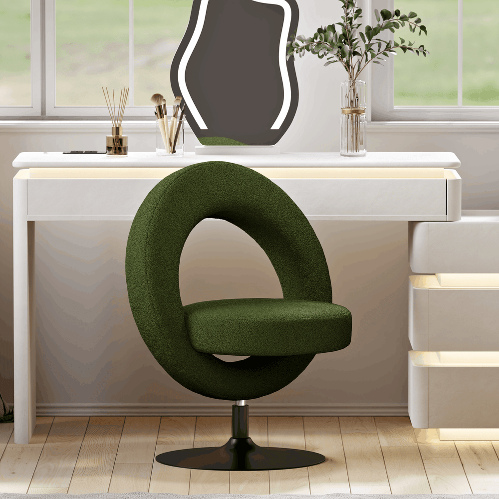Modern Bouclé Adjustable Vanity Stool with Backrest window image
