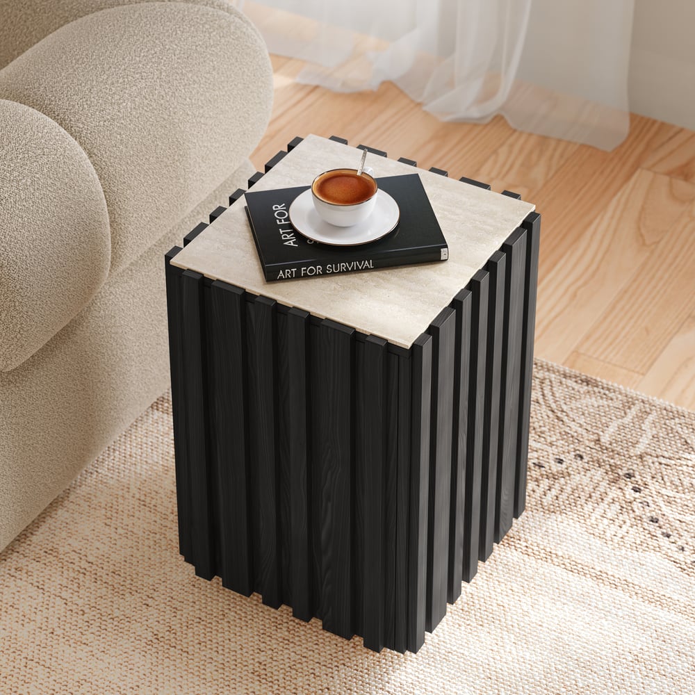 Aura Ash Wood Fluted Black Side Table with Sintered Stone Top window image