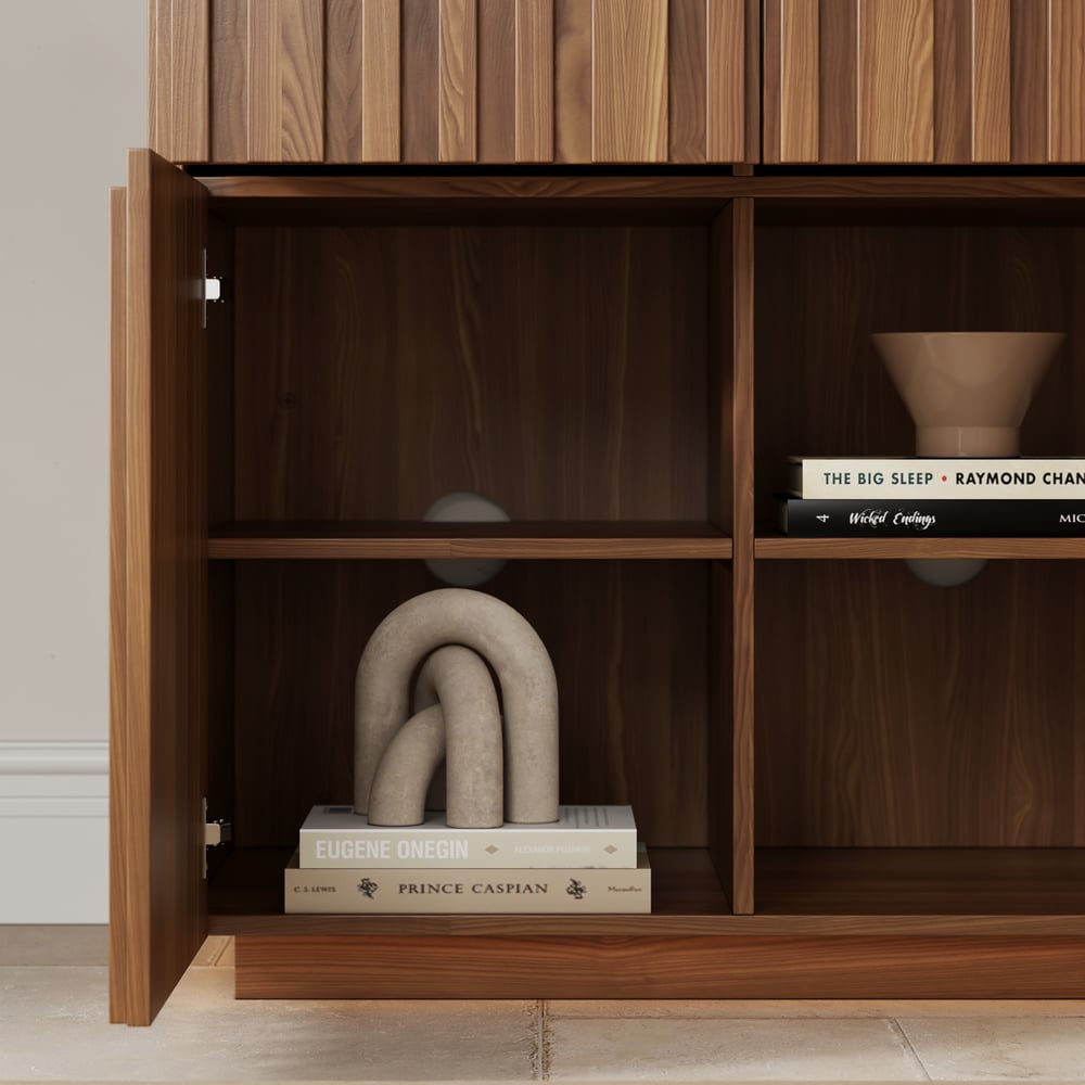 Aura 65" Ash Wood Slatted Walnut TV Stand with Sintered Stone Top window image