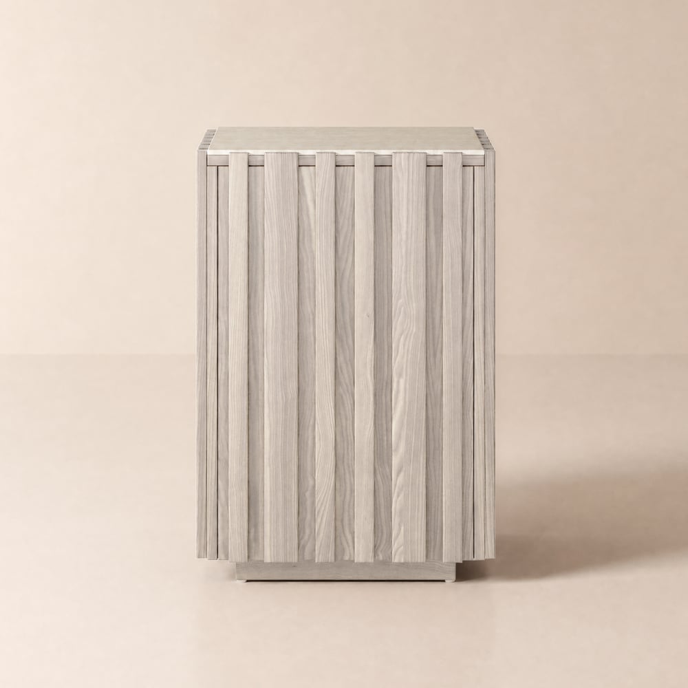 Aura Ash Wood Fluted Washwhite Side Table with Sintered Stone Top window image