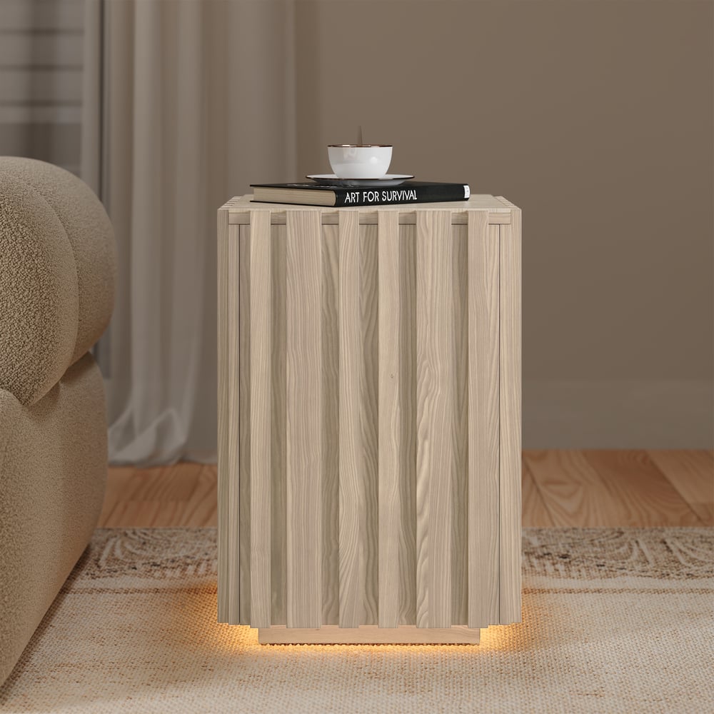 Aura Ash Wood Fluted Washwhite Side Table with Sintered Stone Top window image