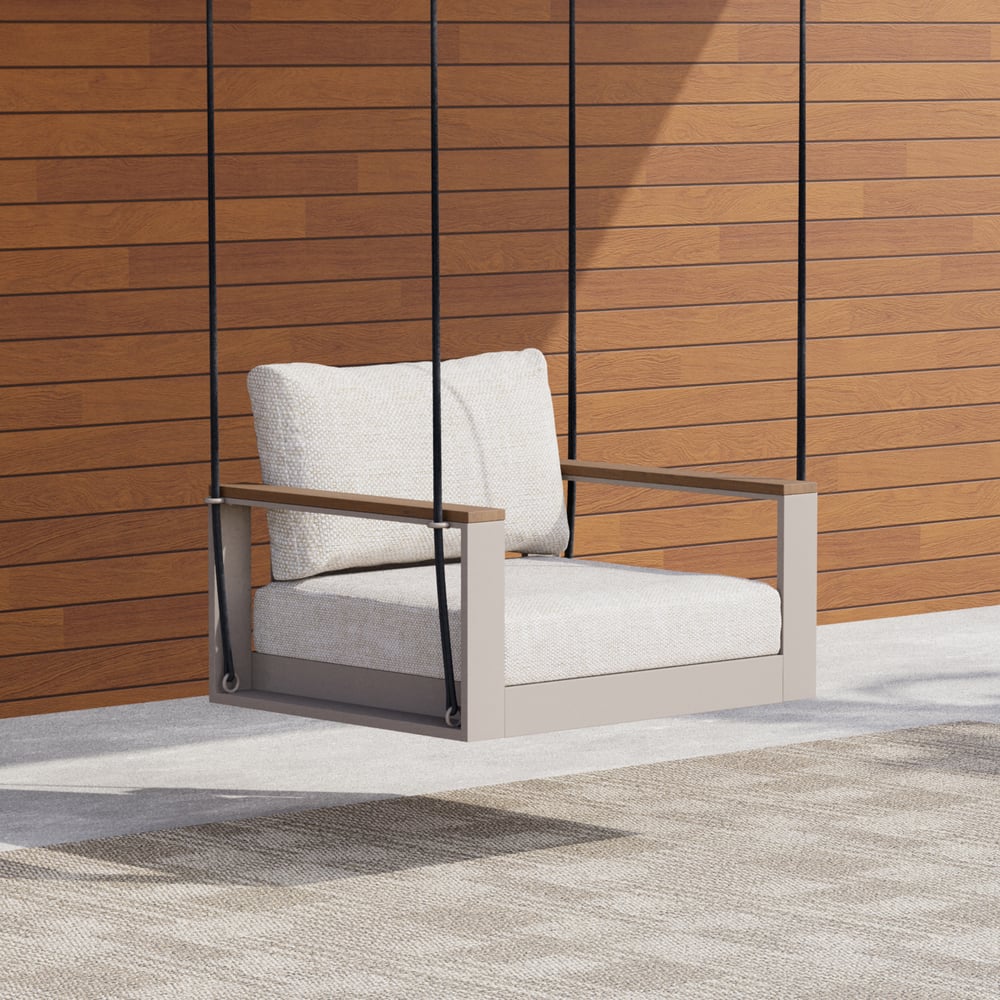 Tevara Outdoor Swing Sofa in Sand with Cushion & Black Cover window image