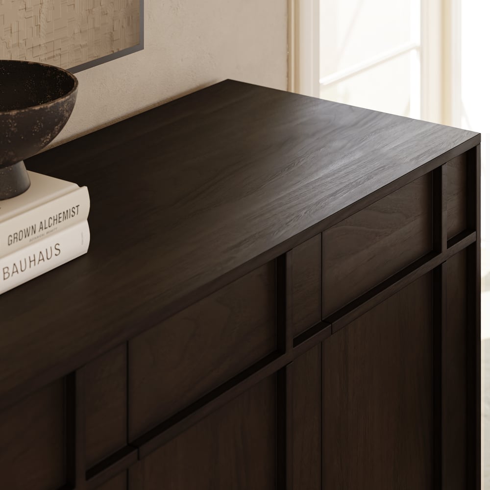 Panvyr Mid Century 60" Smoky Brown Wood Sideboard with Storage & Adjustable Shelves window image