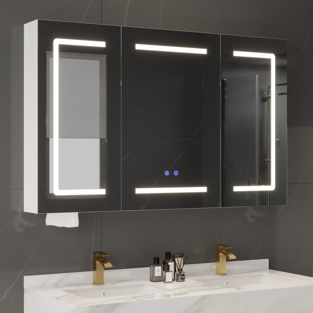 47" LED Bathroom Medicine Cabinet Dimmable with Defogger, Tissue Slot and Outlet window image