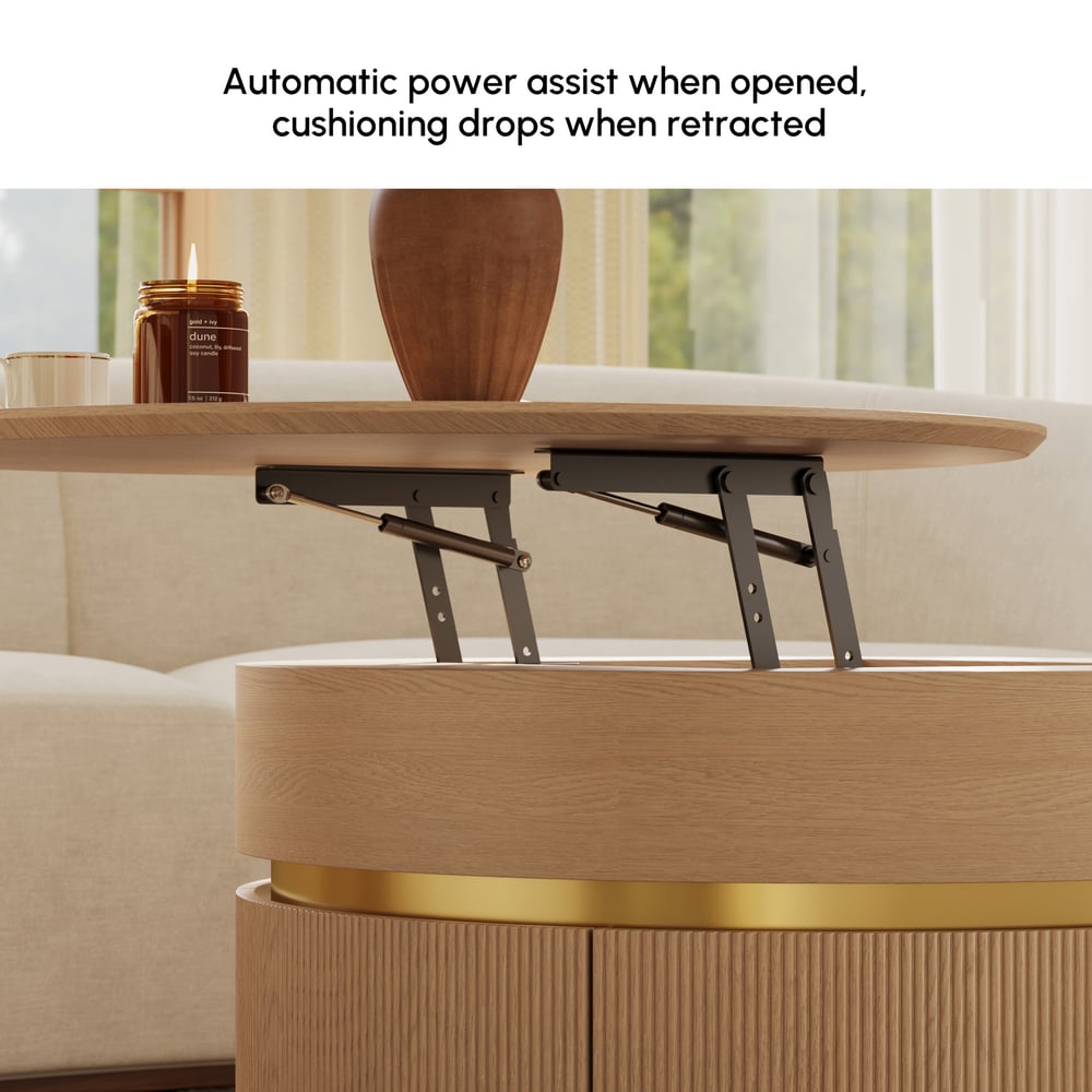 32" Fluted Lift-Top Round Coffee Table with 2 Drawers window image