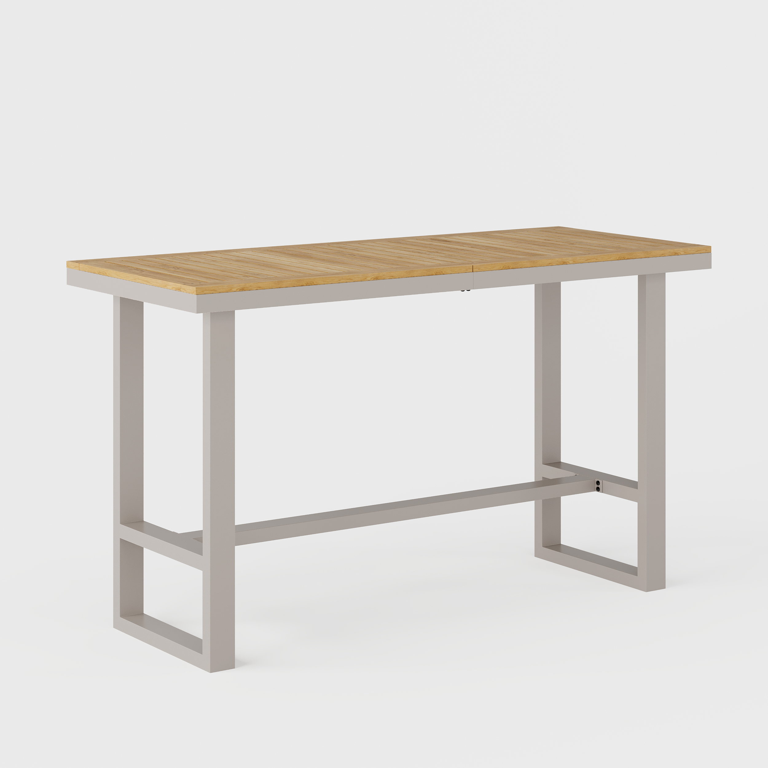 Tevara Outdoor Teak Wood Slat Top & Sand Aluminum Frame Bar Table for Patio window image