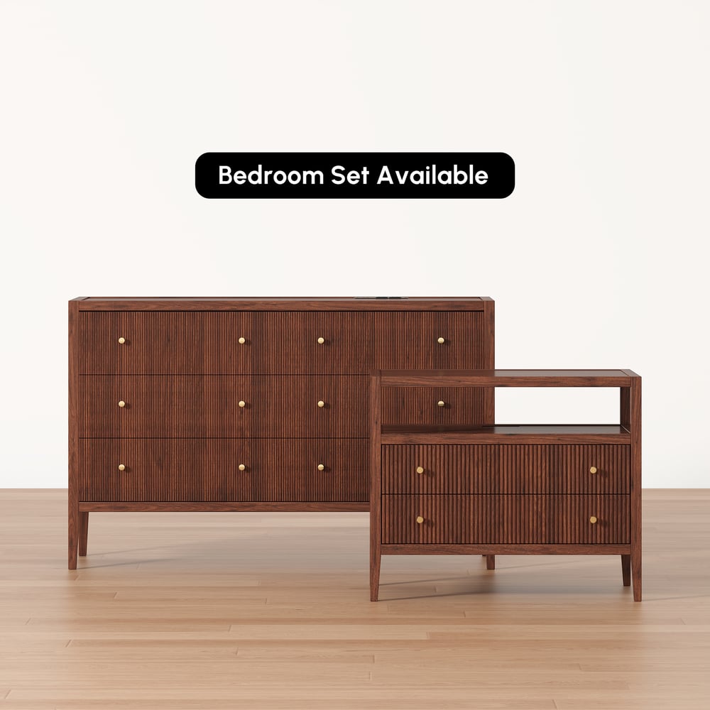 Stria 47" Fluted Natural 6-Drawer Dresser with Charging Station window image