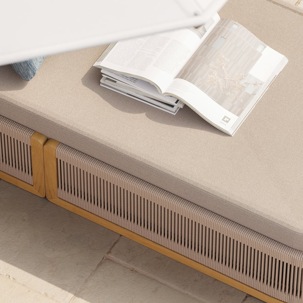 Aluminium & Rotan Buiten Ligstoel Terrasmeubilair in Ivoor Vensterafbeelding