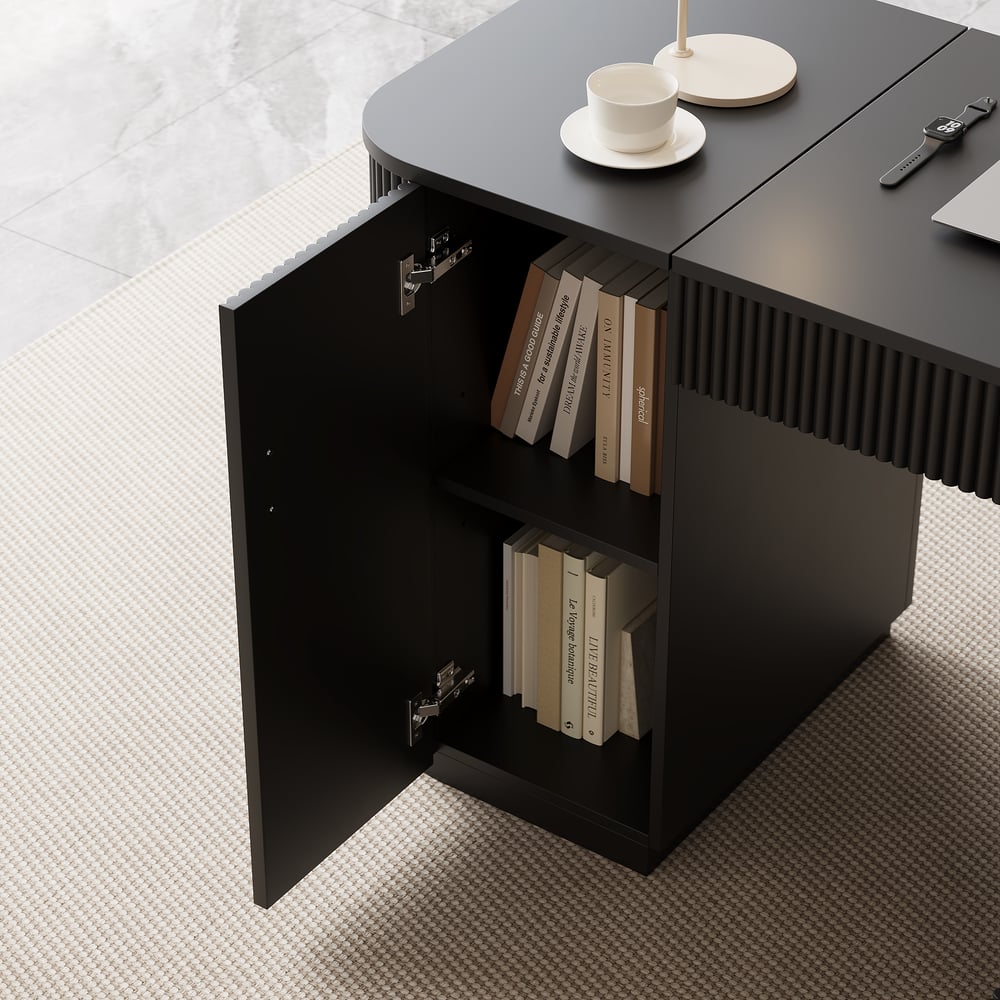 Velign 65" L-Shape Black Executive Desk with Right-Side Cabinet window image