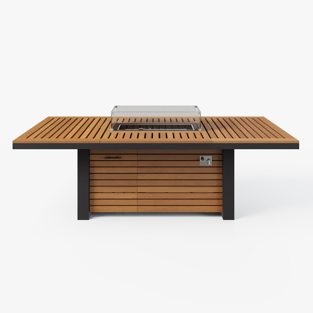 Axis 94.5" Outdoor Propane Fire Pit Dining Table with Hidden Tank & Wind Shield window image