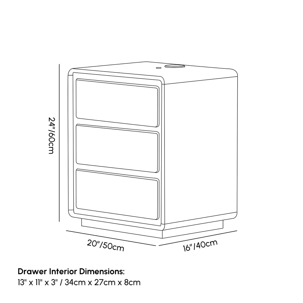 Haloa Walnut 3-Drawer LED Nightstand with Charging Station weights dimensions image