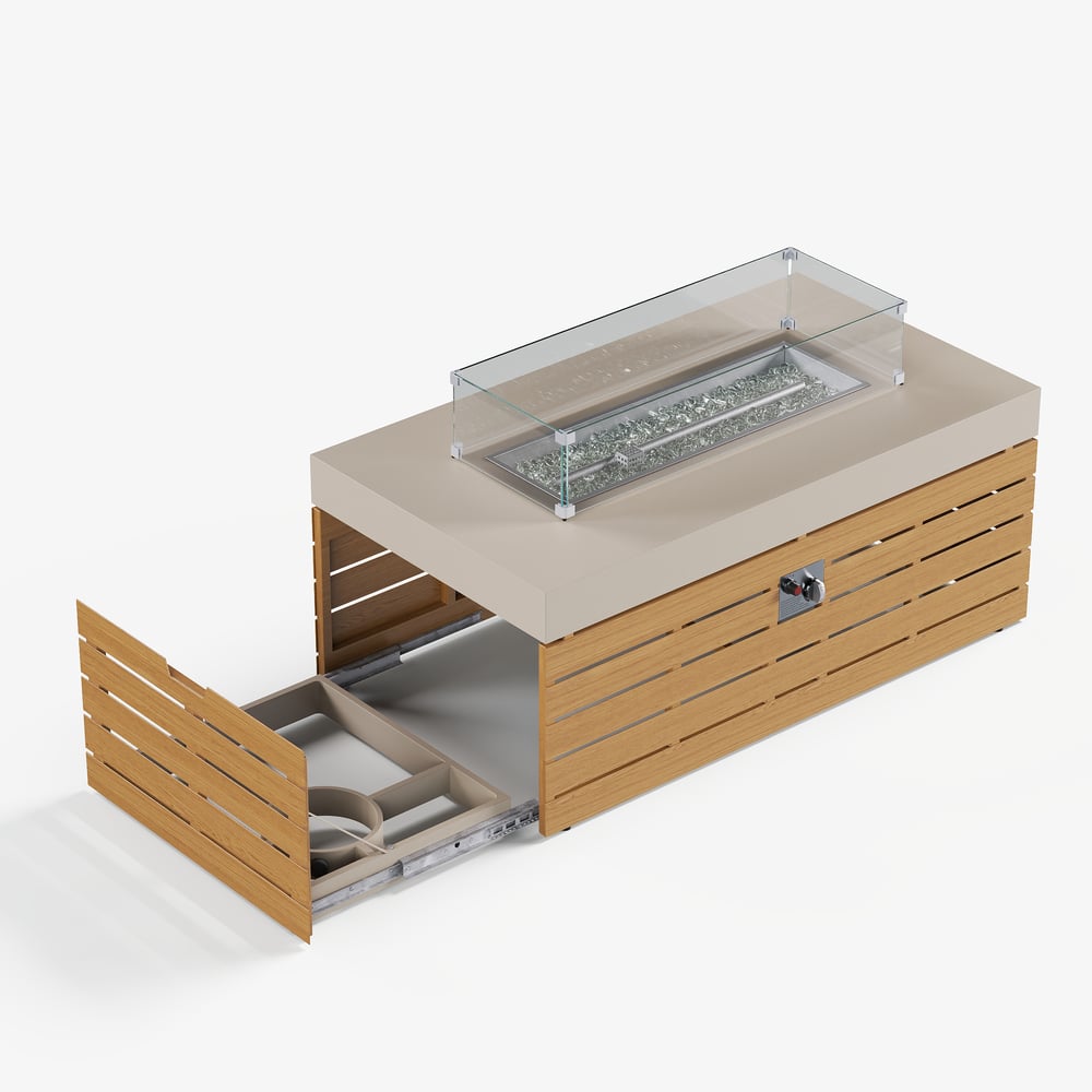 Tevara Outdoor 47" Propane Smokeless Aluminum Rectangular Fire Pit Table in Sand window image