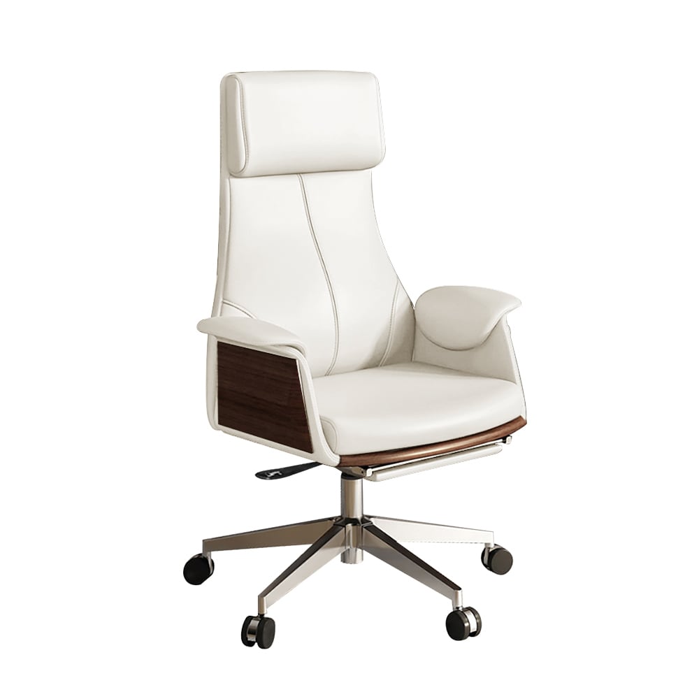 70.9" Walnut L-shaped Modern Executive Desk Left Hand & Reclining Leather Office Chair window image