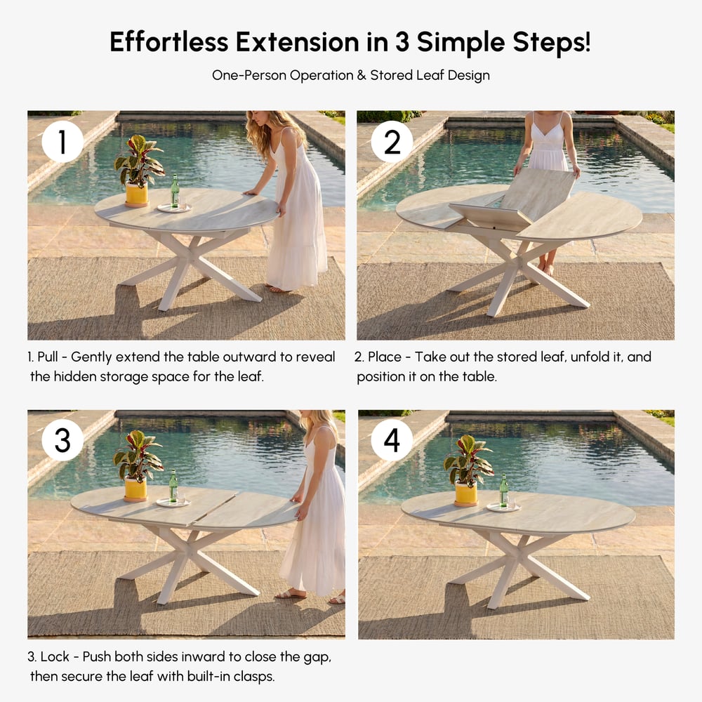 Outdoor Aluminum & Sintered Stone Extendable Dining Table in Sand window image