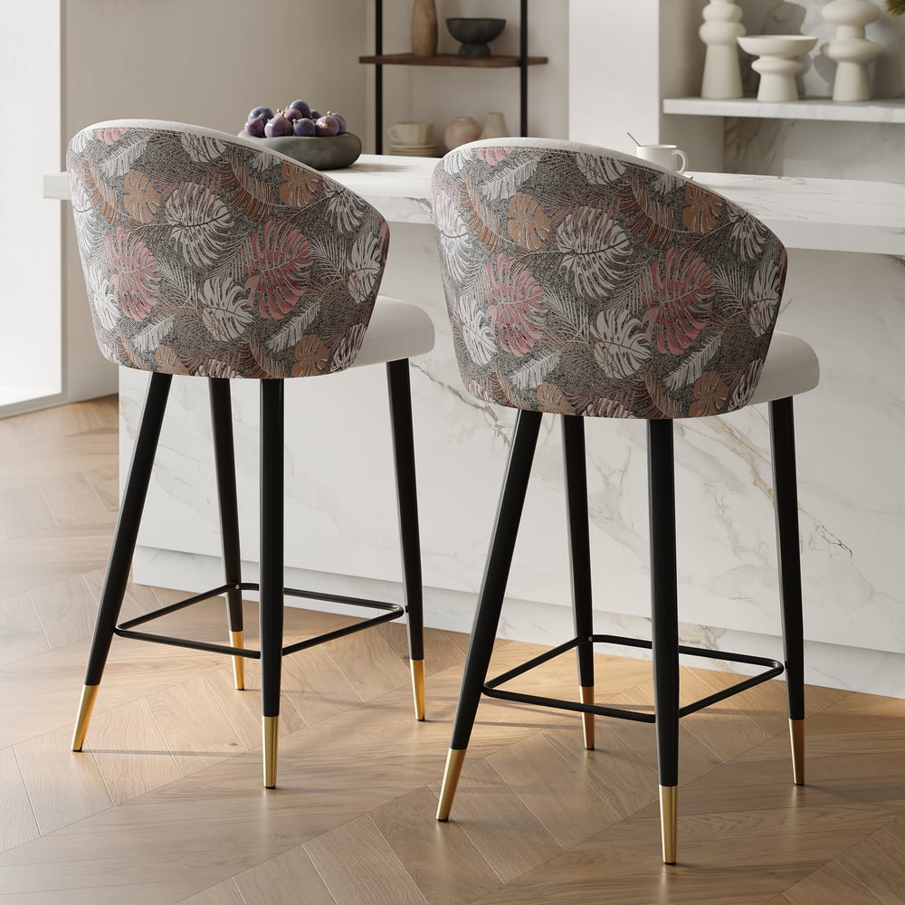 Arcora White Velvet Bar Stool with Upholstered, 1 Piece window image