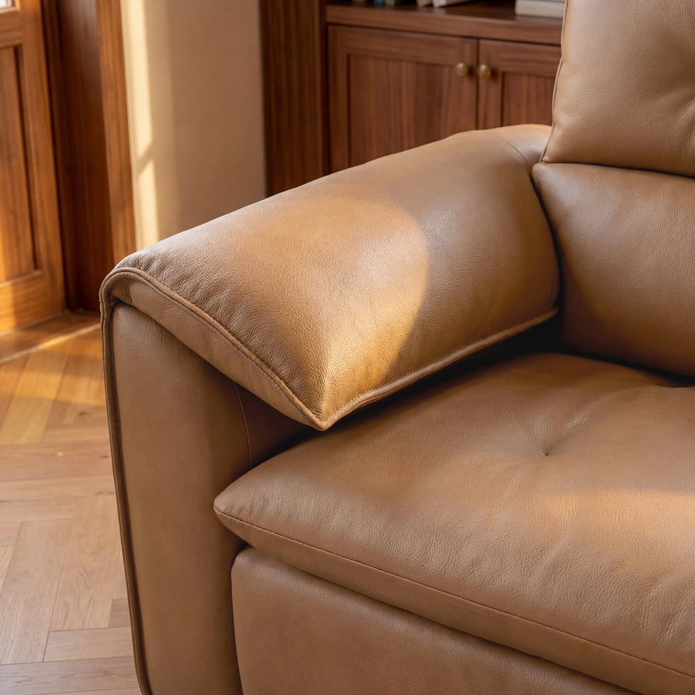 Canapé-lit convertible électrique 2 places en cuir véritable de 222 cm avec têtières réglables image de fenêtre