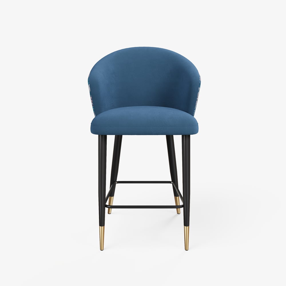 Modern Blue Velvet Counter Stool with Upholstered, 1 Piece window image