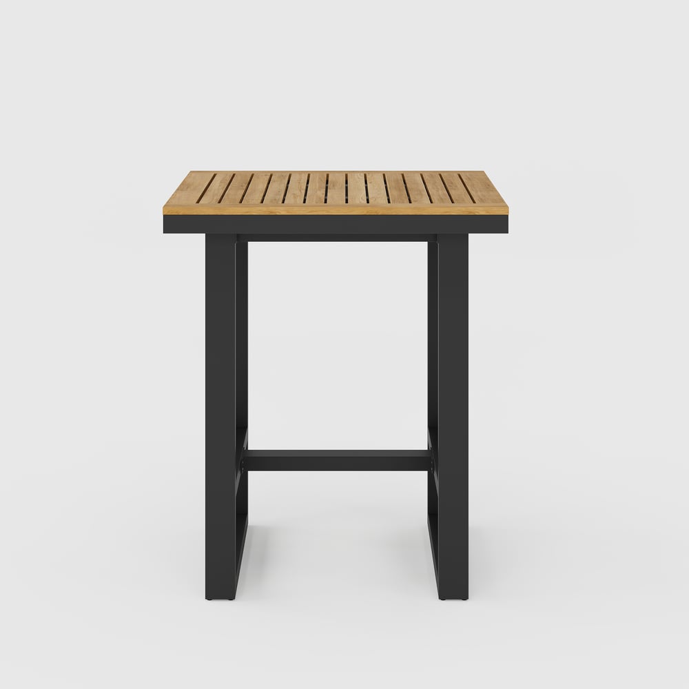 Tevara Outdoor Square Bar Table with Teak Wood Slat Top & Aluminium Frame in Dark Grey window image