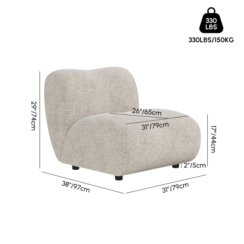 17" Performance Boucle Upholstered Curved Slipper Accent Chair weights dimensions image