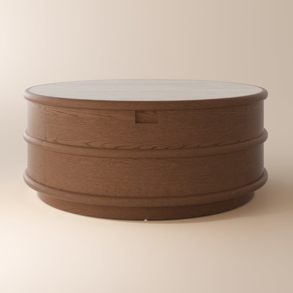 36" Ash Wood Round Coffee Table with Sintered Stone Top window image