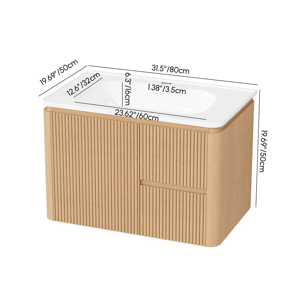Modern  32" Floating Bathroom Vanity  with Sink, LED Light, Ample Storage weights dimensions image