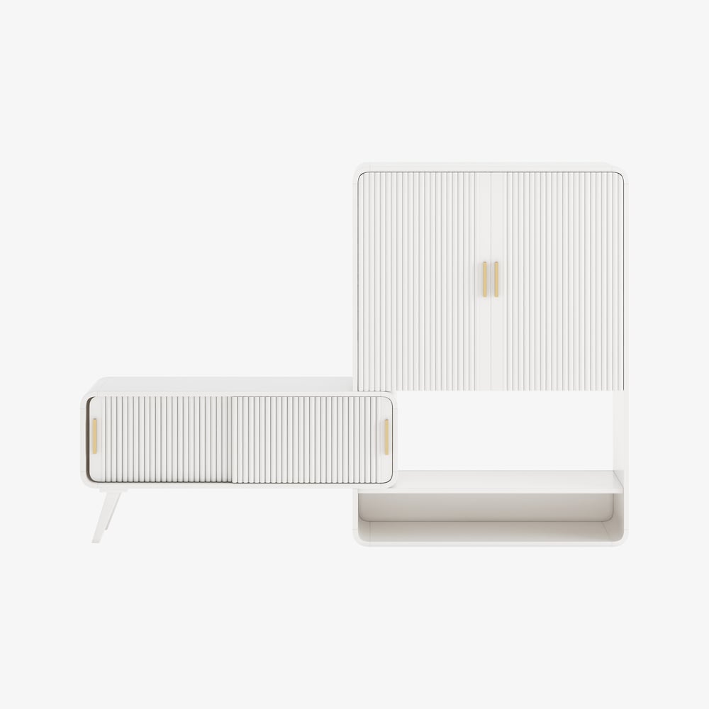 37" Warm White Shoe Storage Fluted Entryway Cabinet,Left Hand window image