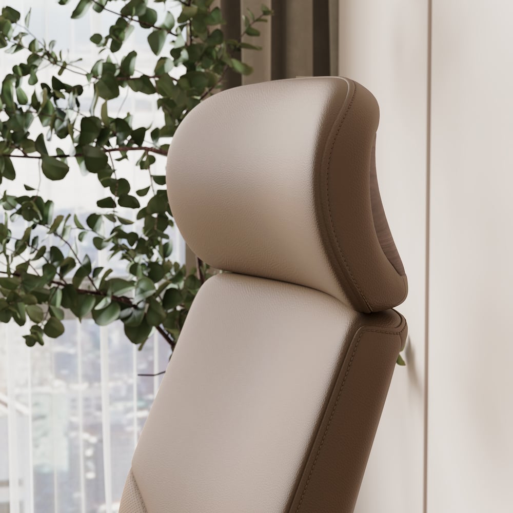 Khaki Genuine Leather Swivel Office Chair with Ergonomic Synchro-Tilt Recline System window image
