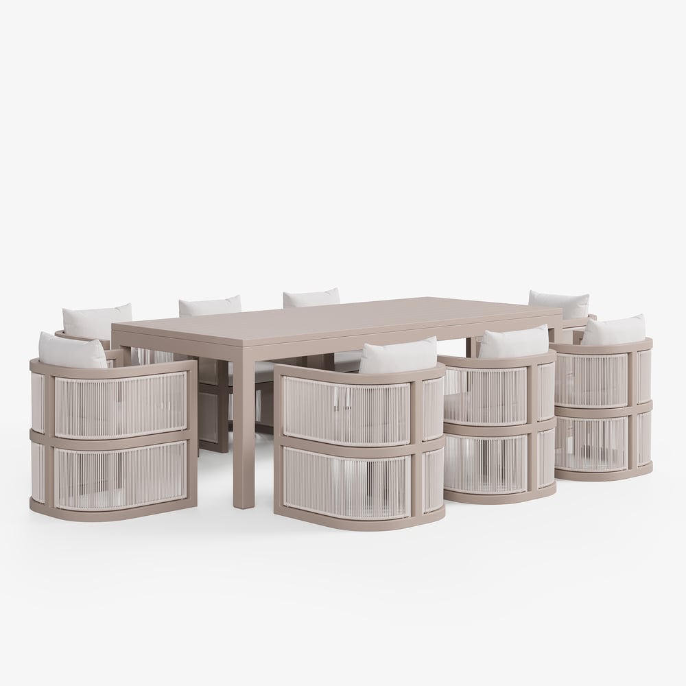 Wevara 9-Piece Outdoor Rope Weave Dining Set with 8 Chairs in Sand window image
