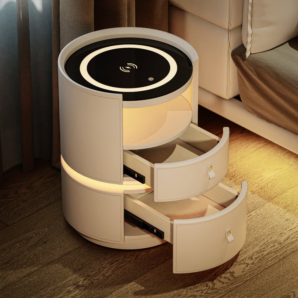 Modern Saddle Leather Smart  LED Nightstand window image