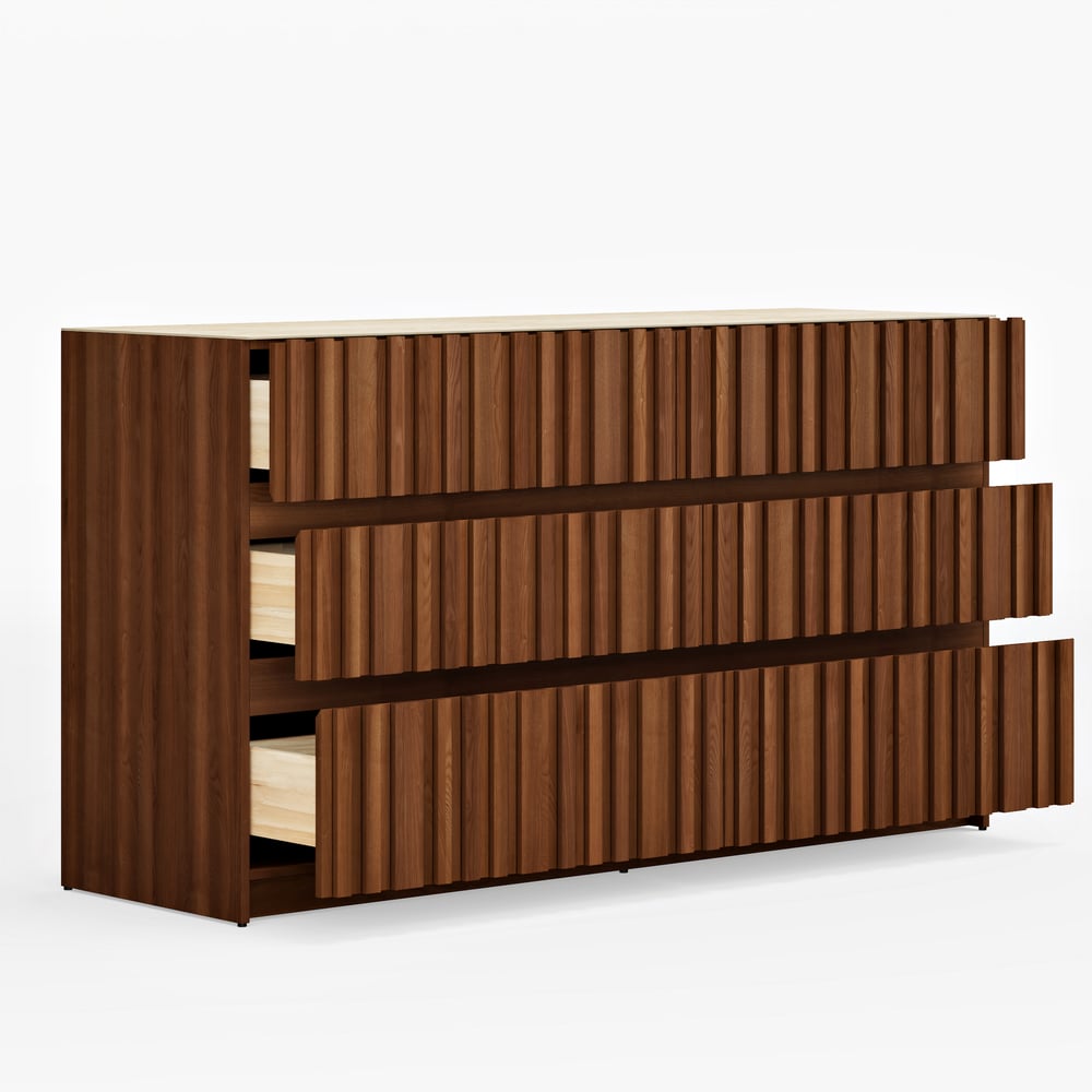 59" Walnut and Sintered Stone 6-Drawer Lighted Dresser window image
