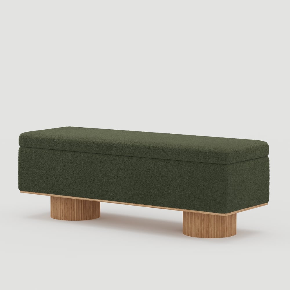 Teddy Fabric Fluffy Faux Fur Flip Top Wood Storage Entryway Bench window image