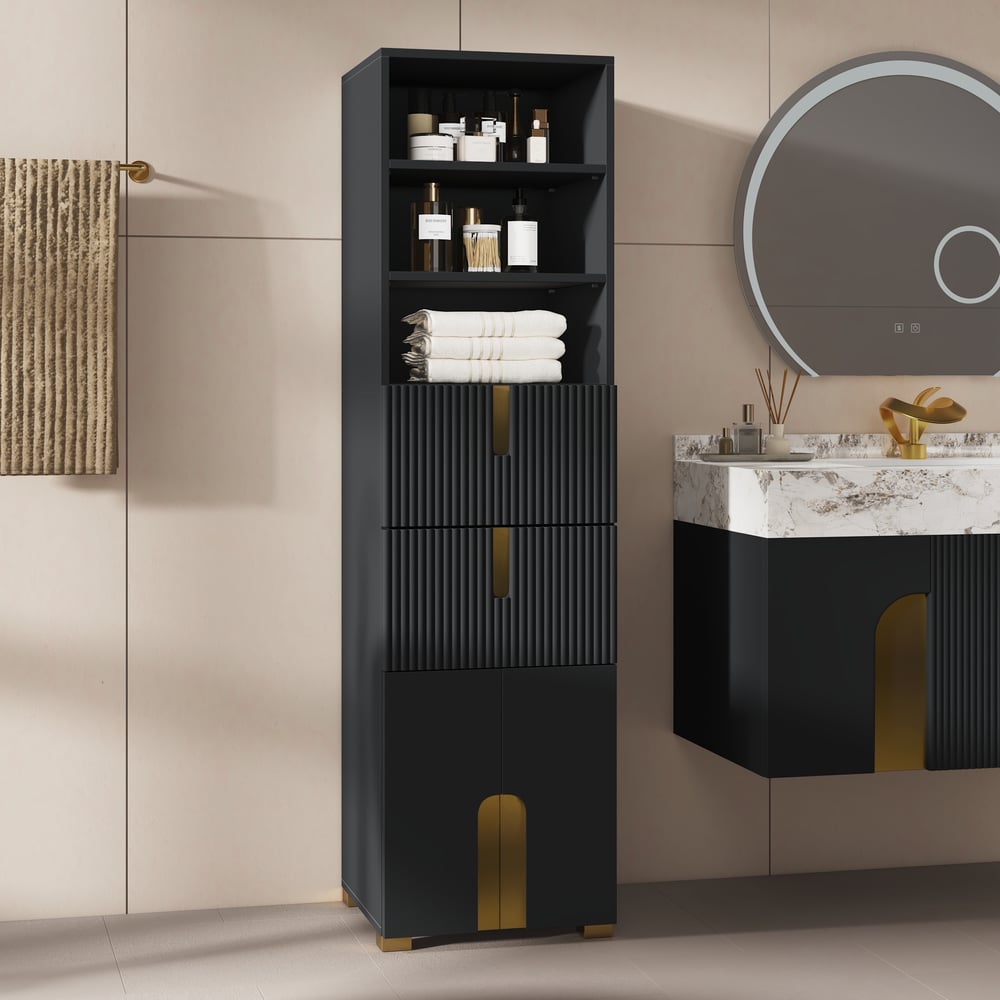 Artis 59" Bathroom Storage Cabinet – Freestanding Linen Tower with 2 Drawers & 2 Doors window image