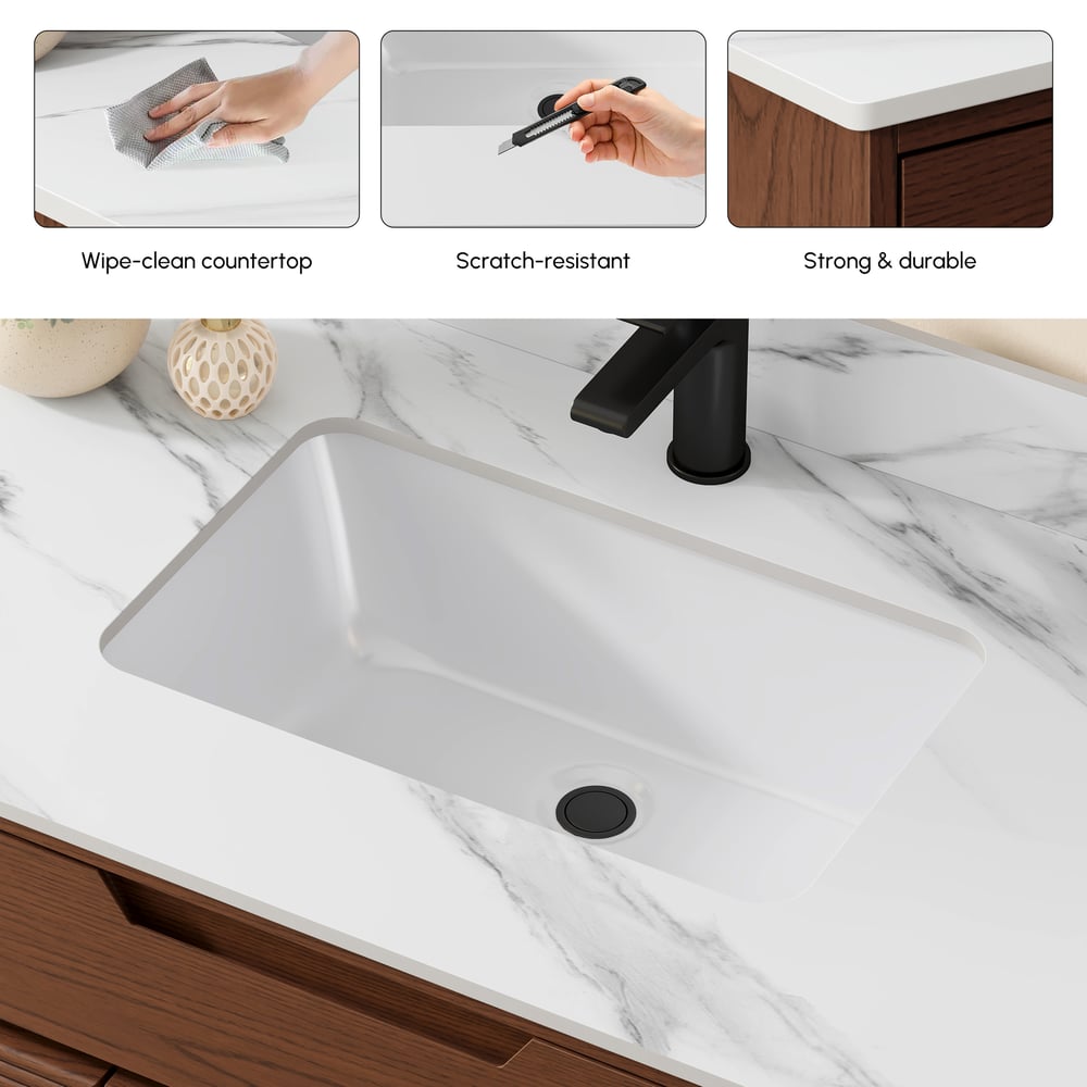 92cm Walnut Single Bathroom Vanity with Sink and Sintered Stone Top window image